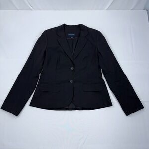 Banana Republic Wool Blend Blazer Womens 12 Black Jacket Pleated Back Career